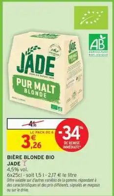 Intermarché BIÈRE BLONDE BIO JADE offre