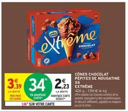 Intermarché CÔNES CHOCOLAT PÉPITES DE NOUGATINE X6 EXTRÊME offre