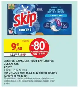 Intermarché LESSIVE CAPSULES TOUT EN 1 ACTIVE CLEAN X26 offre