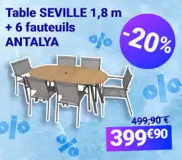 Oogarden Table seville 1,8 m + 6 fauteuils offre