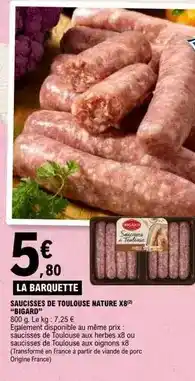 E.Leclerc Express Saucisses de toulouse nature x8 offre