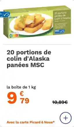 Picard 20 portions de colin d'alaska panées msc offre
