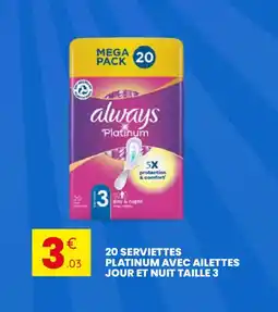 Stokomani 20 serviettes platinum avec ailettes jour et nuit taille 3 offre