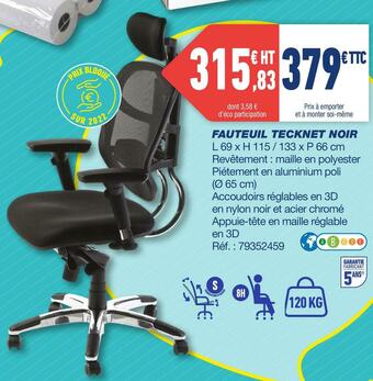 Bureau Vallée Fauteuil tecknet noir offre
