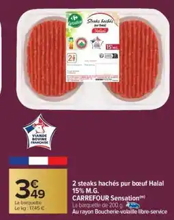 Carrefour Market 2 steaks hachés pur bœuf Halal 15% M.G offre