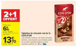 Carrefour Market Tablettes de chocolat Lot de 2 CÔTE D'OR offre