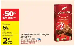 Carrefour Market TABLETTES DE CHOCOLAT L'ORIGINAL CÔTE D'OR offre