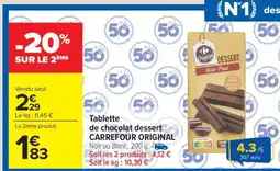 Carrefour Market Tablette de chocolat dessert CARREFOUR ORIGINAL offre
