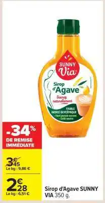 Carrefour Sirop d'Agave SUNNY VIA 350 g offre