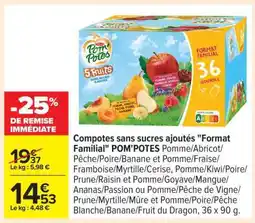 Carrefour Compotes sans sucres ajoutés Format Familial POM' POTES offre