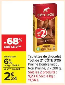 Carrefour Tablettes de chocolat Lot de 2 CÔTE D'OR offre
