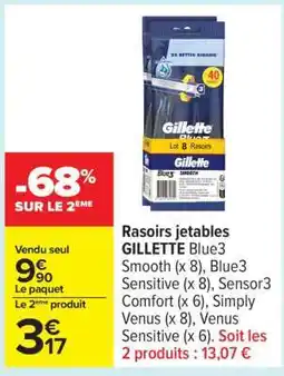 Carrefour Rasoirs jetables GILLETTE Blue3 offre