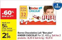 Carrefour Kinder - barres chocolatées lait bon plan chocolat offre