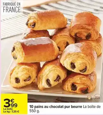 10 pains au chocolat pur beurre la boîte de 550 g