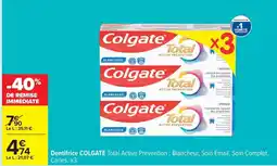 Carrefour Colgate - dentifrice total active prevention: blancheur soin enail, soin complet, carte, 3 offre