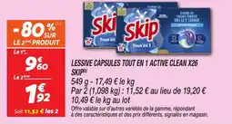 Netto Lessive capsules tout en 1 active clean x26 skip offre
