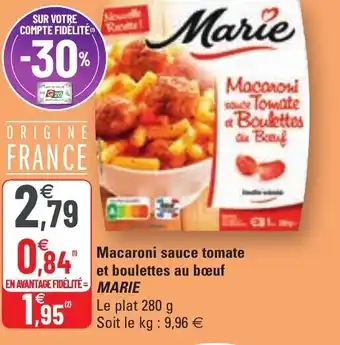 G20 Macaroni sauce tomate et boulettes au bœuf offre