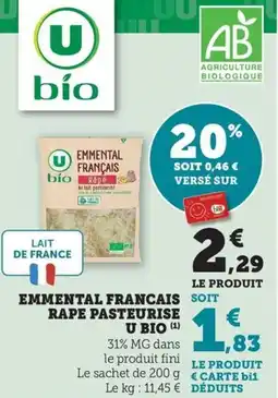 Bi1 Emmental francais rape pasteurise u bio offre