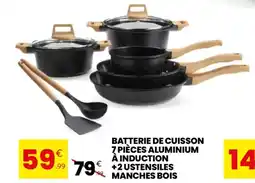 Stokomani Batterie de cuisson 7 pièces aluminium à induction +2 ustensiles manches bois offre