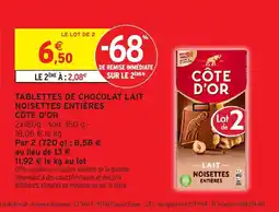 Intermarché Express CÔTE D'OR Tablettes de chocolat lait noisettes entières offre