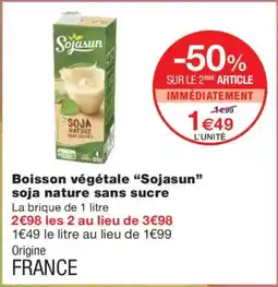 Monoprix SOJASUN Boisson végétale soja nature sans sucre offre