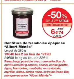 Monoprix ALBERT MÉNÈS Confiture de framboise épépiné offre