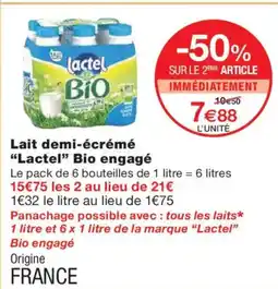 Monoprix LACTEL Lait demi-écrémé Bio engagé offre