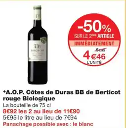 Monoprix A.O.P. Côtes de Duras BB de Berticot rouge Biologique offre