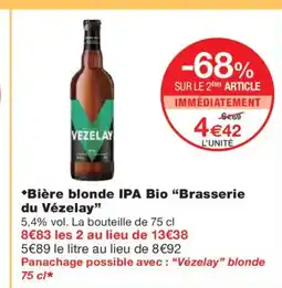 Monoprix BRASSERIE DU VÉZELAY Bière blonde IPA Bio offre