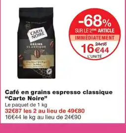 Monoprix CARTE NOIRE Café en grains espresso classique offre