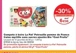 Monoprix COOL FRUITS Compote à boire La Pat' Patrouille pomme de France fraise myrtille sans sucres ajoutés Bio offre