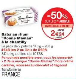 Monoprix BONNE MAMAN Baba au rhum à la chantilly offre