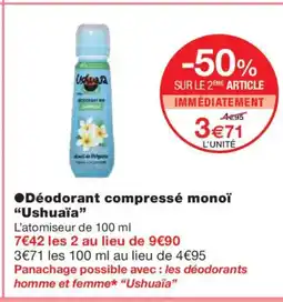 Monoprix USHUAÏA Déodorant compressé monoï offre