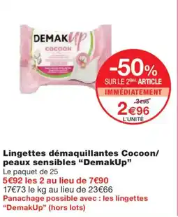 Monoprix DEMAKUP Lingettes démaquillantes Cocoon/ peaux sensibles offre
