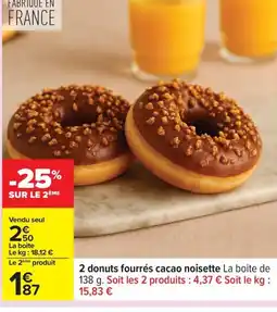 Carrefour 2 donuts fourrés cacao noisette offre