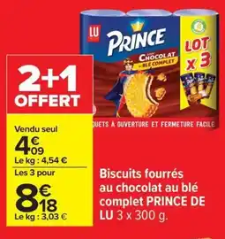 Carrefour PRINCE DE LU Biscuits fourrés au chocolat au blé complet offre