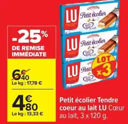 Carrefour LU Petit écolier Tendre coeur au lait offre