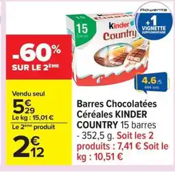 Carrefour KINDER COUNTRY Barres Chocolatées Céréales offre