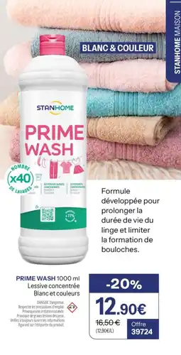 Stanhome Prime wash lessive concentrée blanc et couleurs offre