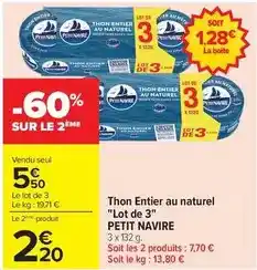 Carrefour Petit navire - thon entier au naturel lot de 3 offre