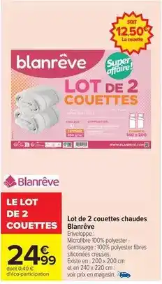 Carrefour Blanrêve - lot de 2 couettes chaudes offre