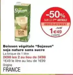 Monoprix Sojasun - boisson végétale sojsun soja nature sans sucre offre