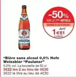 Monoprix Paulaner - bière sans alcool 0,0% offre