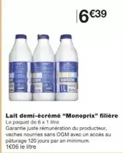 Monoprix Monoprix - lait demi-écrémé offre
