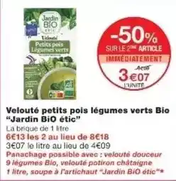 Monoprix Jardin bio - velouté petits pois légumes verts bio offre