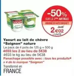 Monoprix Soignon - yaourt au lait de chèvre offre