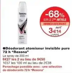 Monoprix Rexona - déodorant atomiseur invisible pure 72 h offre