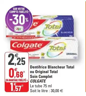 G20 Dentrifice blancheur total ou original total offre