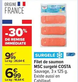 Carrefour COSTA Filet de saumon MSC surgelé offre