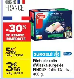 Carrefour FINDUS Filets de colin d'Alaska surgelés offre
